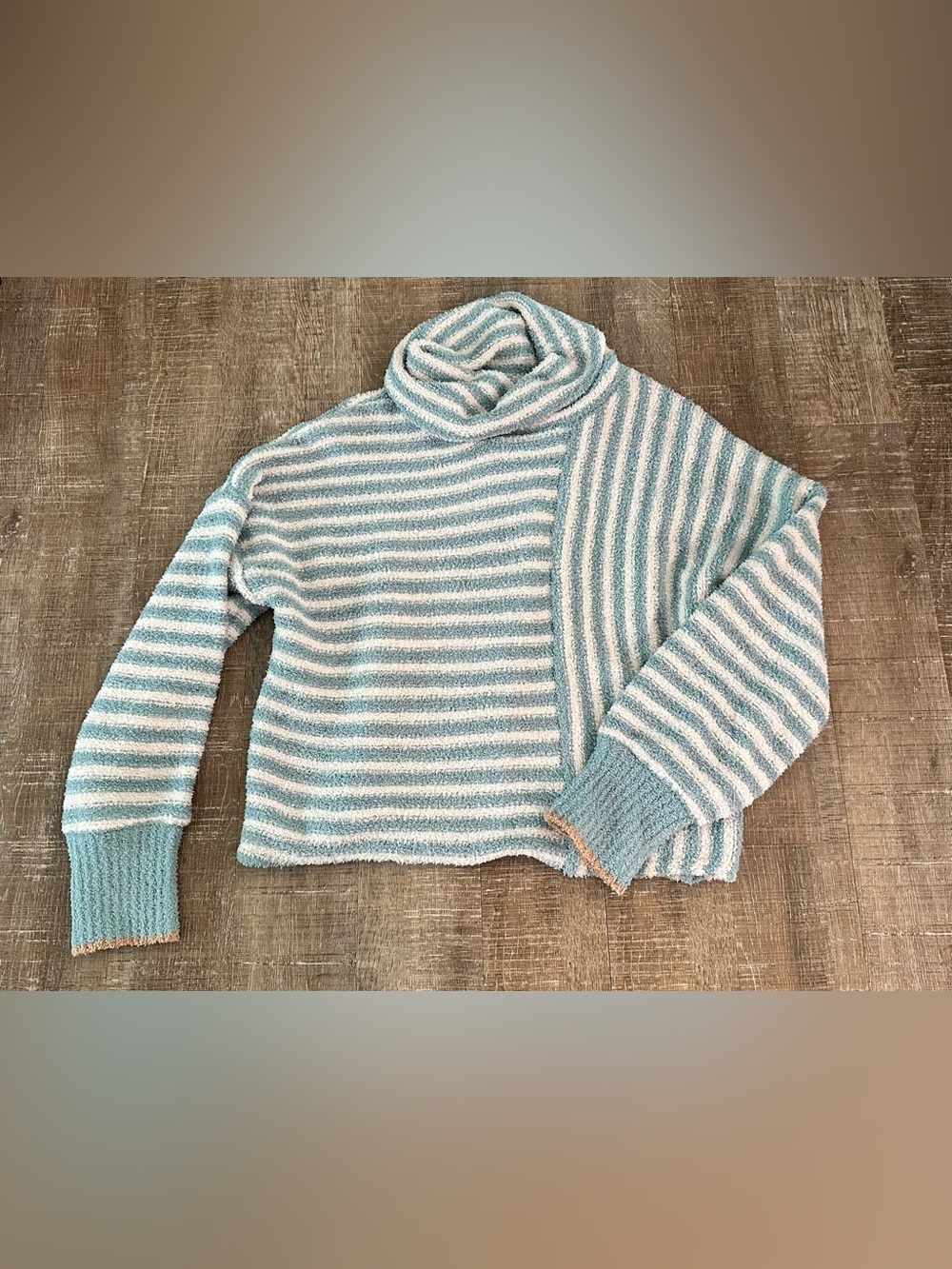 Striped Cowl Neck Sweater in Light Blue & White